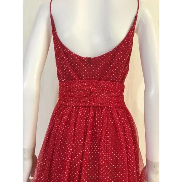 Anna Sui Women's Dress Polka Dot Fit & Flare Red White Fitted Waist Zip Size 4